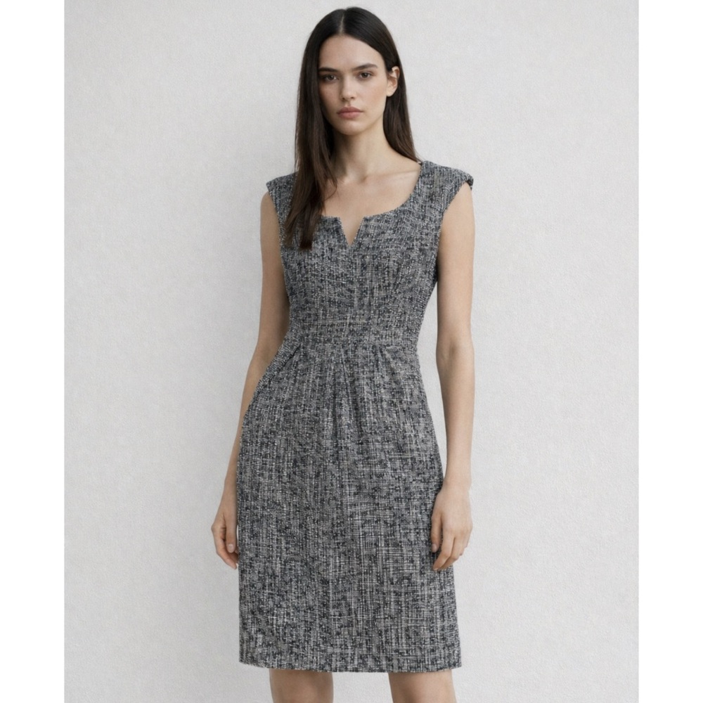 Shoshanna Textured Tweed Fit & Flare Dress in Black and White
